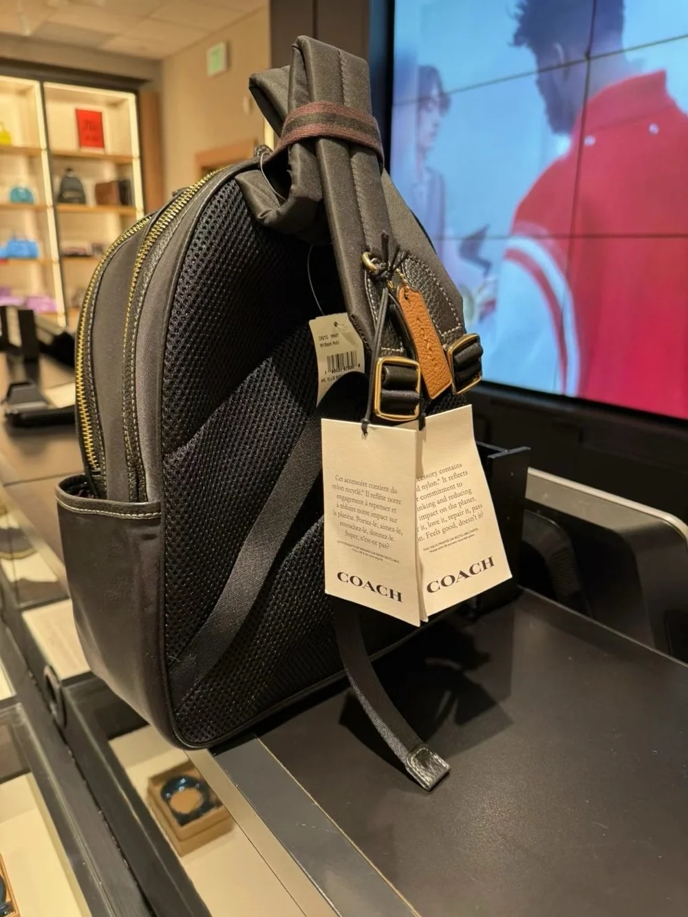 Coach Black Nylon Mini Backpack with Gold Hardware Ring Detail